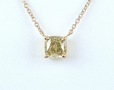 GIA Natural 1.28ct Fancy Brown 18K Gold Yellow Cushion Diamond Pendant Necklace - Image 1 of 4