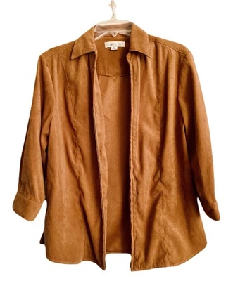 Chaqueta ligera de gamuza para mujer Coldwater Creek color tostado talla pequeña grande PL con cremallera Foto 1 de 3