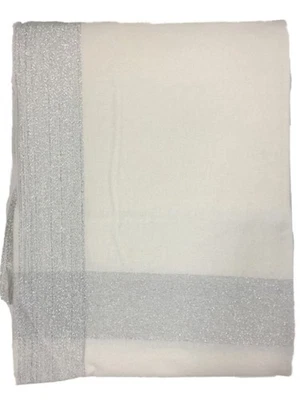 Threshold Silver & Ivory Stripe Christmas Tablecloth, Table Cloth 70" Round - Image 1 of 3