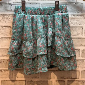 Abercrombie Kids Girl's Skirt/Skort 7/8 Green Floral Mini Ruffled Elastic Waist - Picture 1 of 12