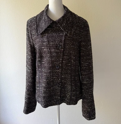 René Lezard 女式西装外套 42 棕色棉羊毛混纺纹理职业军官 — 第 1/4 张图片