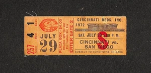 Boleto de 29 de julio de 1972 San Diego Padres @ Cincinnati Reds - Imagen 1 de 2