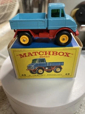 Lesney Matchbox Toys MB49b Unimog Blue/Red with E Type Box - Image 1 of 4