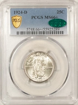1924-D STANDING LIBERTY QUARTER PCGS MS-66+ BLAZING WHITE! SUPERB! CAC APPROVED! - Image 1 of 3