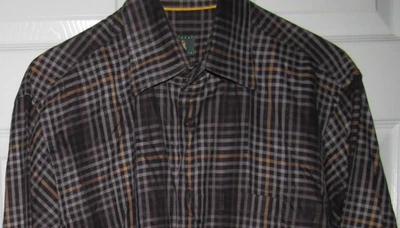 ROBERT TALBOTT Men's Medium Button Up Shirt Black Gray Tan Plaid Cotton EUC - Image 1 of 4
