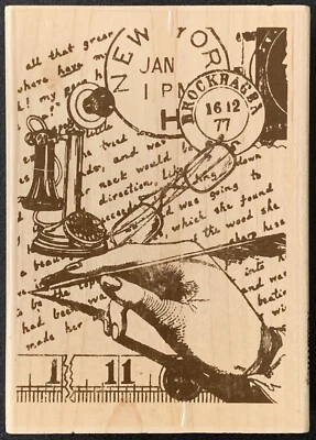 汉普顿艺术羽毛拼贴邮戳脚本古董橡皮图章 — 第 1/4 张图片