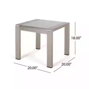 Noble House Outdoor Side Table 18" H X 20" W, Square Aluminum Material In Silver - Picture 1 of 8