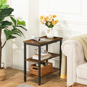 HOOBRO End Table Rustic Side Table with 3-Tier Storage Shelf Narrow Nightstand - Picture 1 of 11