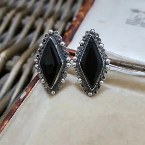 Vintage 925 Sterling Silber Schraub Ohrringe Schwarz Onyx Cabochon Taxco Mexico - Bild 1 von 7