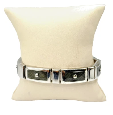 Silver-Plated Link Bracelet with Textured Black Inlays & Stud Accents - Image 1 of 4