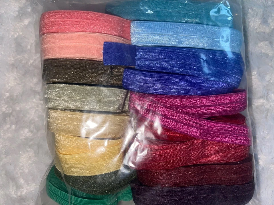 LOTE 85 yardas Elástico Plegable Elástico FOE 5/8" Rosa Morado Amarillo Azul Naranja Foto 1 de 1