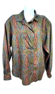 Bricks Boardroom Womens Top Blouse Sz 14 Brown with Blue Design Long Sleeve - Picture 1 of 8