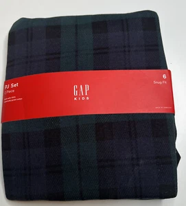 Gap Kids NWT Snug fit Girls 6 black Green Flannel long sleeve pant pj set T3 - Picture 1 of 3