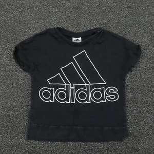 Adidas Shirt Girls Small Black Cropped Short Sleeve Breathable Running Youth Gym - Picture 1 of 8