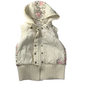 ROXY Zip Up Vest with Hood. Size Girl's L Ivory White with Pink Gray Fair Isle - Picture 1 of 10
