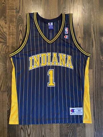 Vintage INDIANA PACERS #1 Custom Fan Pinstripe Champion Jersey 40 Medium M Cover