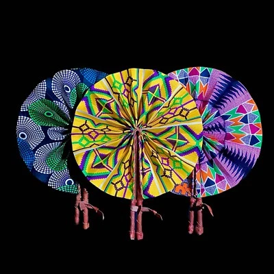 Juego de abanicos de mano Africanos Kente arte étnico plegable tres piezas de decoración del hogar -7665 Foto 1 de 4