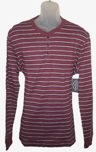 Mens Henley Knit Pullover Shirt by St Johns Bay Large Burgundy Striped NWT - Picture 1 of 4