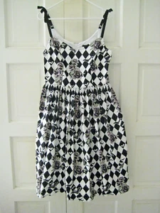 Hell Bunny Hauntley Black Roses & Bats Summer Dress Black /White Size Large - Picture 1 of 8