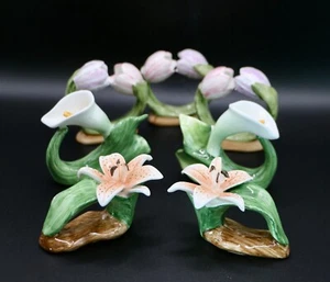 Anillos servilleteros vintage PIA florales de lirio, tulipán, hueso de lirio de la calle China - Juego de 7 - Imagen 1 de 15