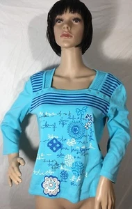 Christopher & Banks Damen Hemd Bluse Gr. Medium blau geblümt mit Knopfakzent - Bild 1 von 7