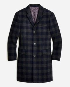 NWT J CREW Navy Gray Plaid Coat Ludlow Topcoat In Wool Blend Sz 38R - Picture 1 of 4