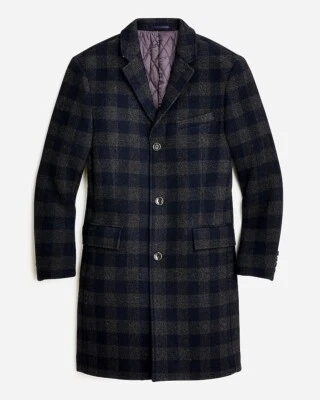 NWT J CREW Navy Gray Plaid Coat Ludlow Topcoat In Wool Blend Sz 38R - Image 1 of 4