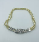 R. DeRosa Vintage Sterling Silver & Faux Pearl Beaded Rhinestone Choker Necklace