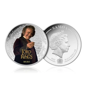 Lord of the Rings Bilbo Baggins Colour Silver Plated Half Dollar Coin Samoa 2022 - Picture 1 of 3
