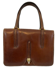 D.H. Evans Vintage Purse Handbag Made in Italy Brown Leather Stitching - Picture 1 of 12
