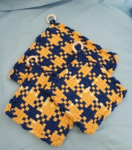 SWEDISH Colors SET of 1 HOTPAD & 2 POTHOLDERS Cotton, Handcrafted, Woven - Picture 1 of 6
