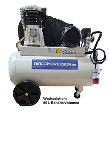 Kolbenkompressor 90L Druckluftkompressor 2 Zylinder 10 bar Mobil Wechselstrom - Bild 1 von 2