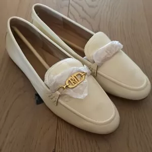 Lauren Ralph Lauren off white leather loafers with gold tone buckle new in box - Picture 1 of 8