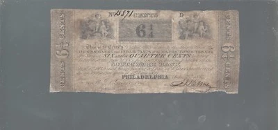 1837 6 1/4 Cent SOUTHWARK BANK Philadelphia, PA Very Scarce Note! NT0062 - Image 1 of 2