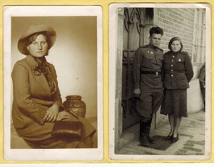 2 Fotos Uniforme de Ejército de la misma Mujer con Premios Marido y Elegante Traje Civil - Imagen 1 de 2