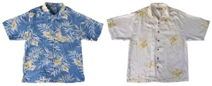 Tommy Bahama Men's Designer Vintage 100% Silk Blue White Hawaiian Shirt x2 Large - Picture 1 of 15