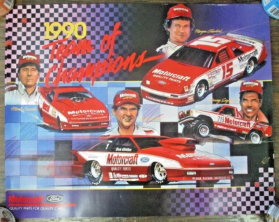 RARE MOTORCRAFT PARTS 1990 TEAM OF CHAMPIONS 16X20 POSTER NASCAR BOBBY GLIDDEN - Image 1 of 2