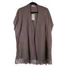 NEW Lucky Brand Cashmere Blend Knit Stretch Open Front Fringe Cardigan Sweater