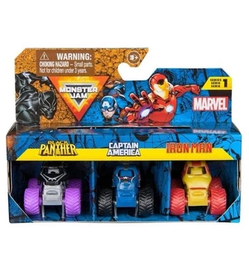 Monster Jam Marvel Mini Monster Truck 3Pack Black Panther Captain America Iron - Image 1 of 4