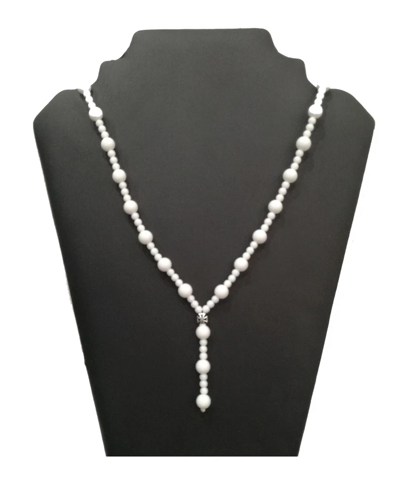 Collana di perle pietra onice bianca 8 mm 4 mm catena di cristallo catena... - Immagine 1 di 4