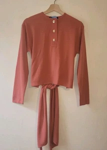 Salvatore Ferragamo 100% Wool Long Sleeve Tie Back Top Sweater Pink Size S 10-12 - Picture 1 of 9