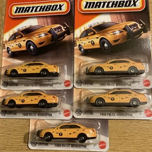 MATCHBOX 2025 #28 FORD POLICE INTERCEPTOR YELLOW NYC TAXI CAB Lot of 5 - Picture 1 of 8