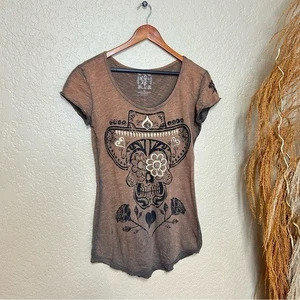 Y2K beaded brown top skeleton cowboy hat size large made of cotton - Picture 1 of 6