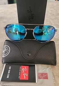 Occhiali da sole Ray-Ban RB3736CH (CHROMANCE) metallo argento flash blu POLARIZZATI $325 - Foto 1 di 8