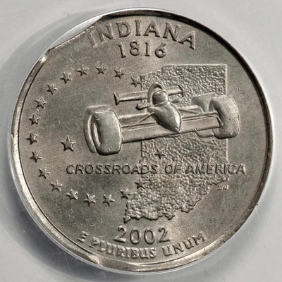2002 ANACS AU58 Double Clip Indiana Quarter Mint Error Rare - Image 1 of 4