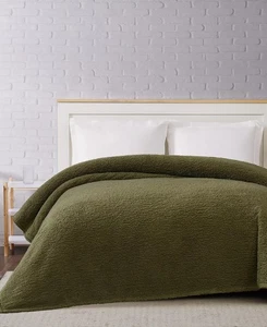 BROOKLYN LOOM MARSHMALLOW SHERPA KING BLANKET OLIVE GREEN SOFT CHRISTMAS GIFT - Picture 1 of 1