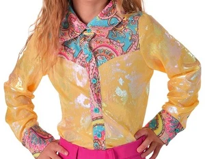 Cowgirl Tuff Western Shirt Girls L/S Foil Metallic S Yellow 100951 - Picture 1 of 2