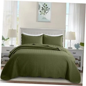 Quilt Size Bedding Set (106" x 96") - 2 Pillow Shams (20" x King Olive Green - Picture 1 of 7