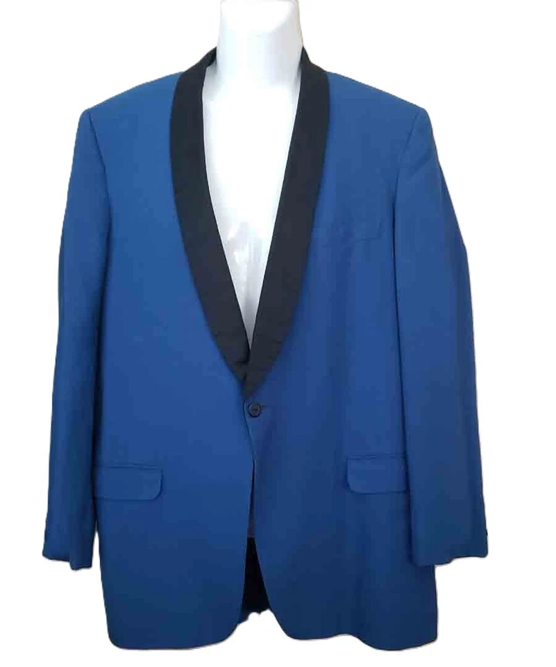 Vintage 1960s After Six Tuxedo Jacket Blue Black Men's Size 42L 33" Sleeves - Image 1 of 3