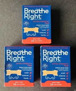 (3 Pack) Breathe Right Extra Strength Tan Nasal Strips 26 Count Each BB 04/2029+ - Picture 1 of 16